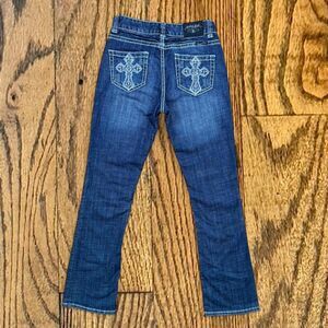 Y2K Rhinestoned Crosses Embroidered Mid Rise Jeans Rock and Roll Cowgirl
